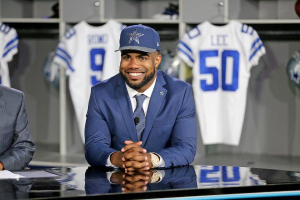 29 April 2016: Ezekiel Elliott of the Dallas Cowboys game during his press conference at the Cowboys headquarters in Irving, Texas. Photo by James D. Smith/Dallas Cowboys